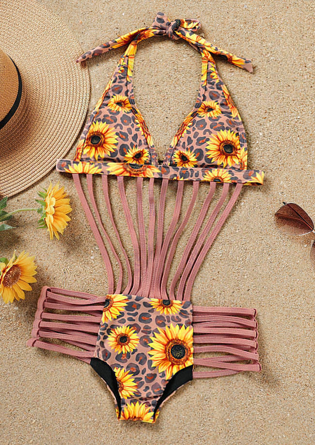

One-Pieces Swimsuit Sunflower Leopard Hollow Out One-Piece Bathing Suit Swimwear in Multicolor. Size: L,M,,XL