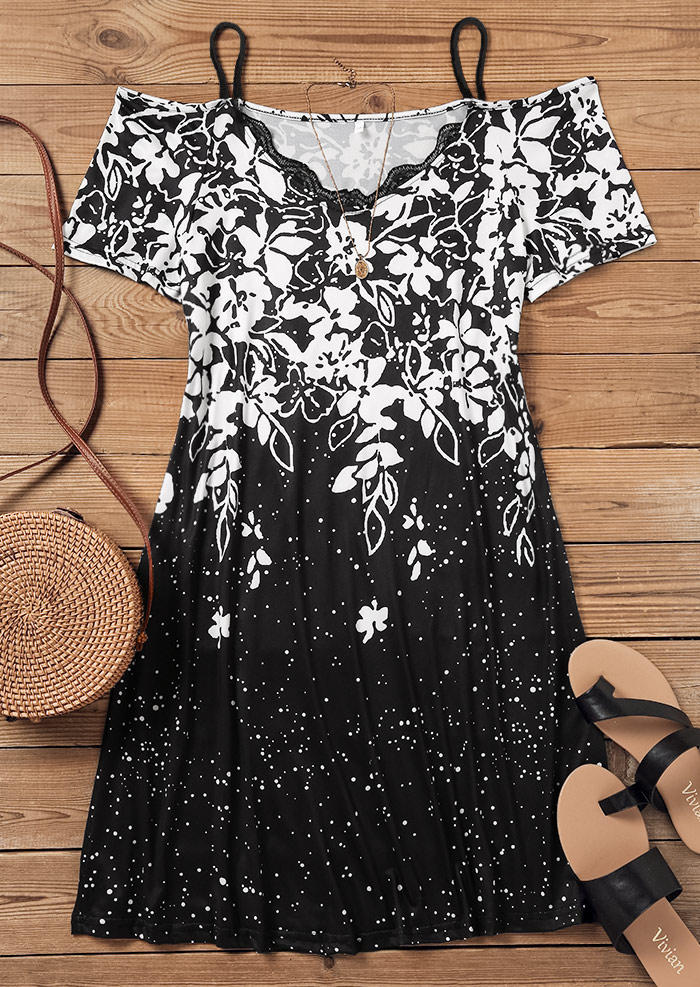 

Mini Dresses Floral Cold Shoulder Mini Dress in Multicolor. Size: L,M