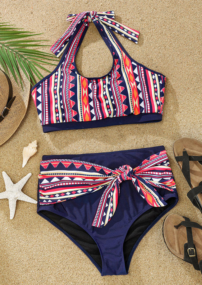 

Bikini Sets Aztec Geometric Tie Halter Bikini Set in Multicolor. Size: L,M,,XL