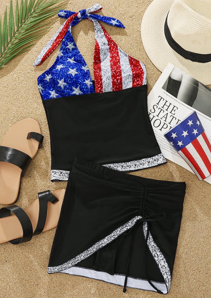 

Tankinis American Flag Glitter Tankini Set in Black. Size: M