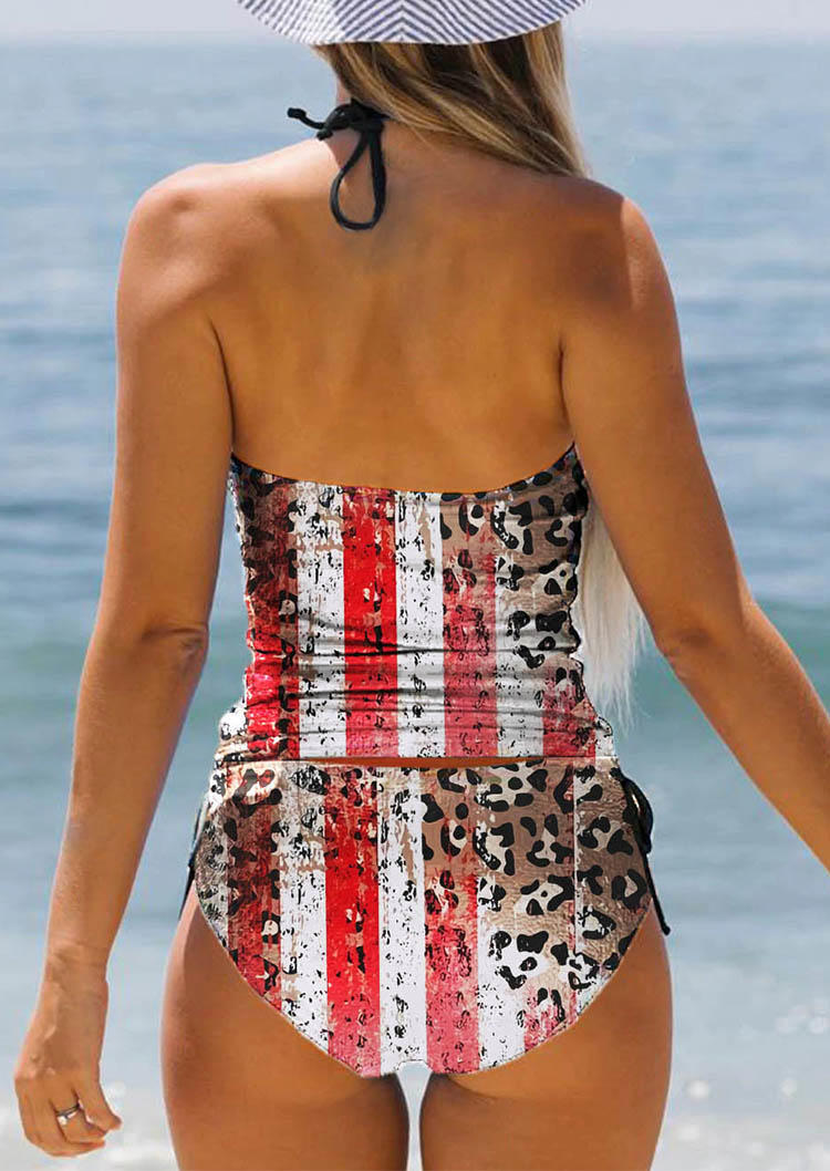 

Tankinis American Flag Leopard Halter Tie Tankini Set in Multicolor. Size