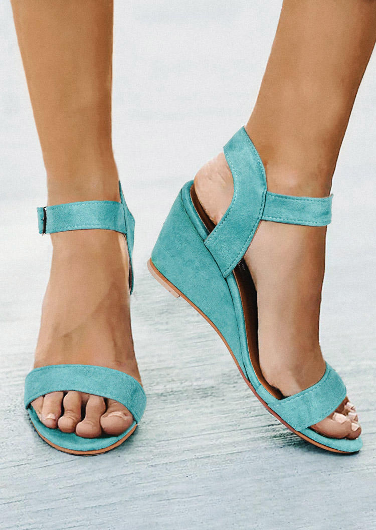 

Sandals Summer Buckle Strap Wedges Sandals - Lake Blue in Blue. Size