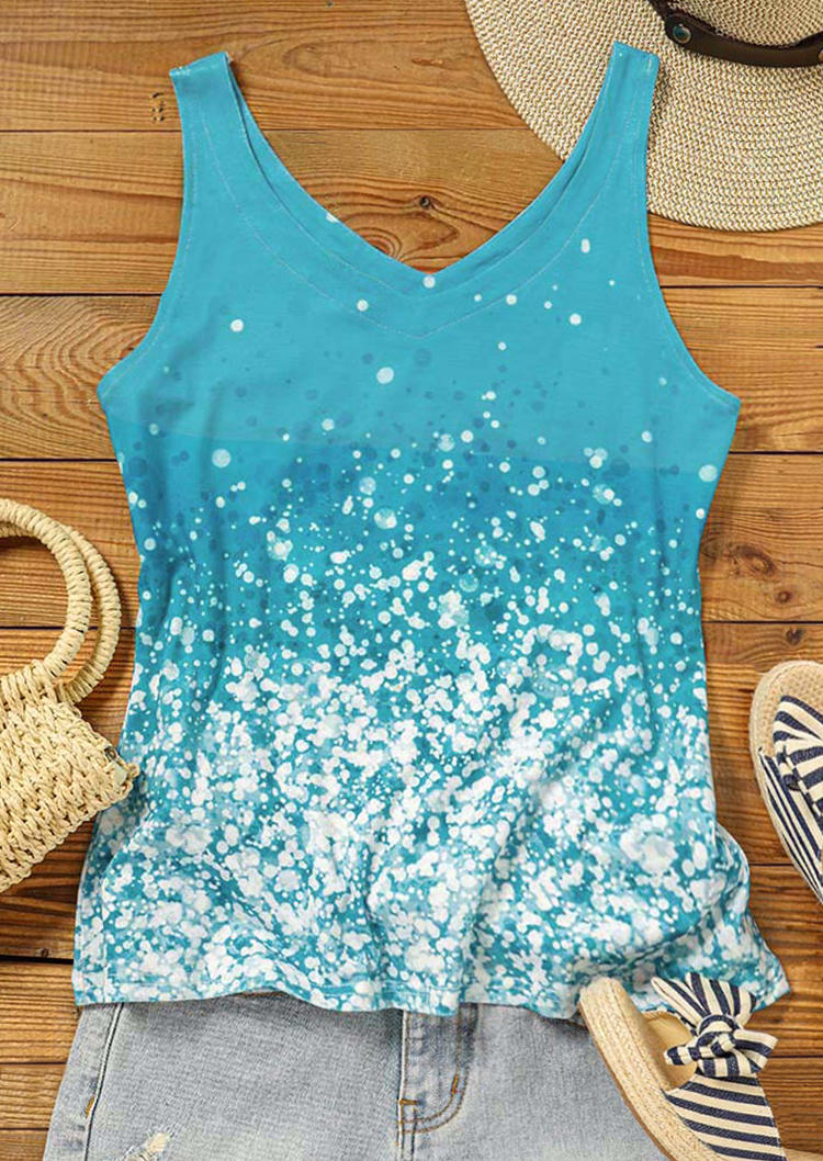 

Tank Tops Glitter V-Neck Casual Tank Top in Blue. Size