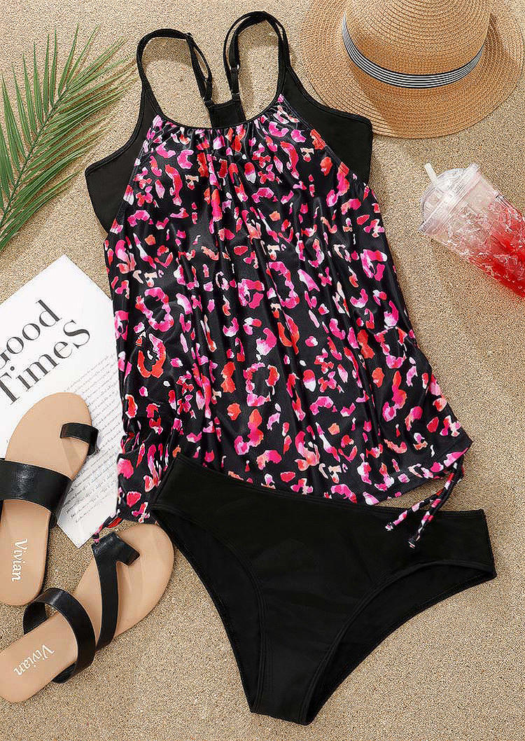 

Tankinis Colorful Leopard Ruffled Drawstring Tankini Set in Multicolor. Size: L,M