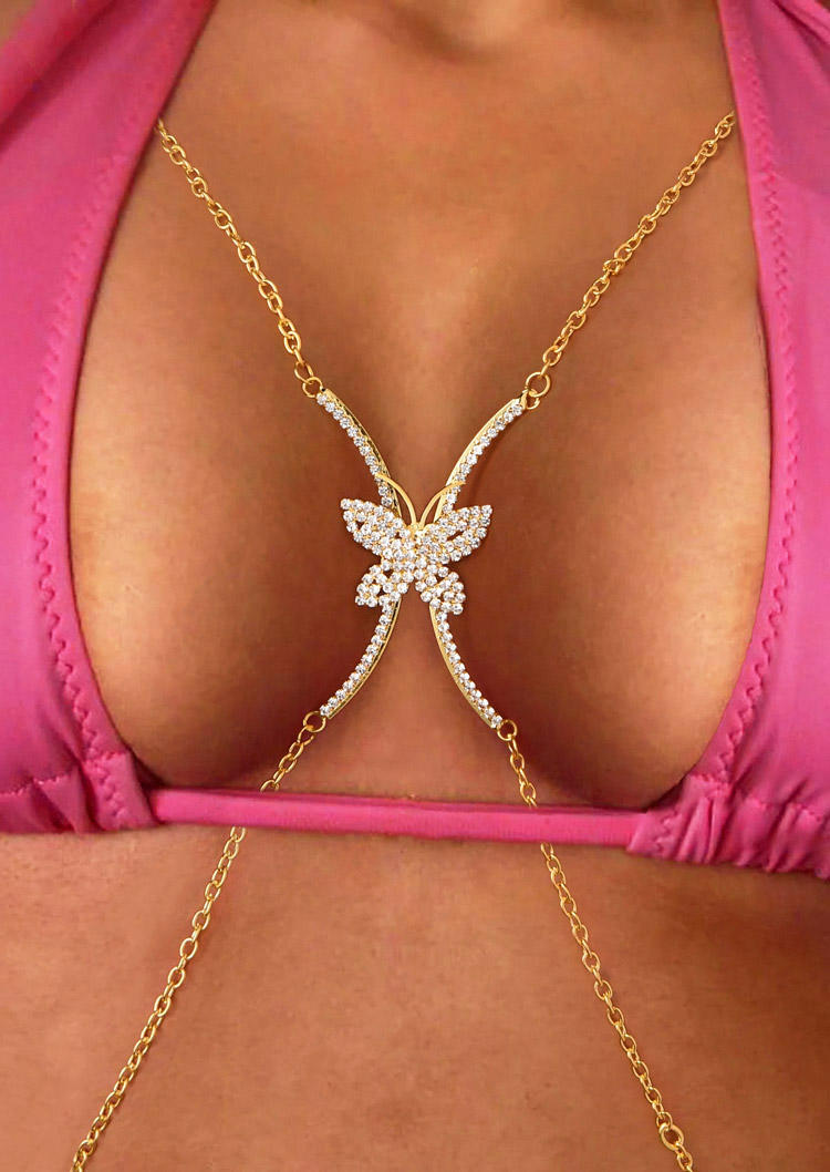 X Shaped Butterfly Rhinestone Body Chain