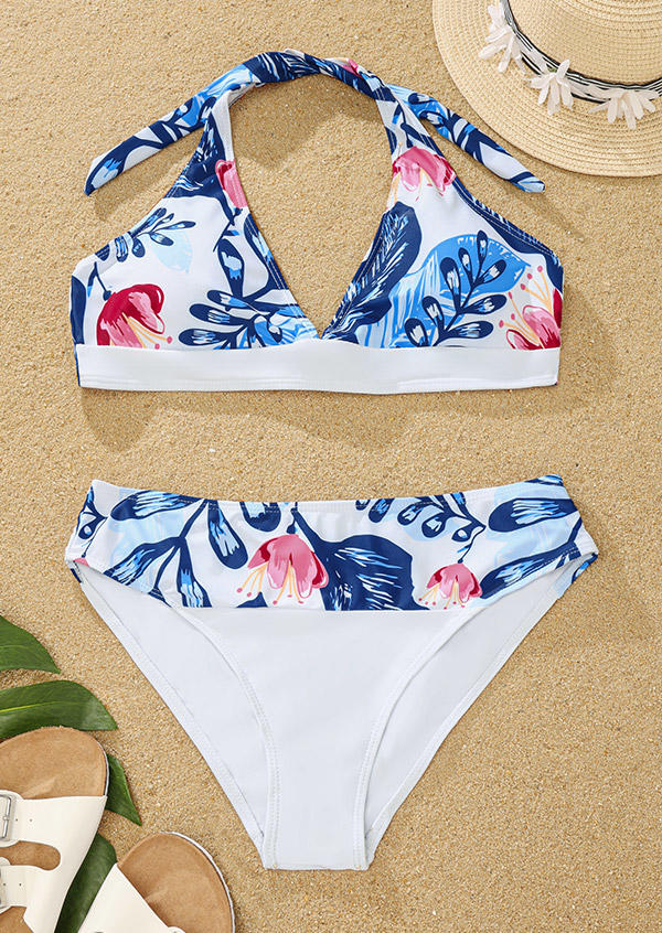 

Bikini Sets Leaf Halter Tie Bikini Set in White. Size