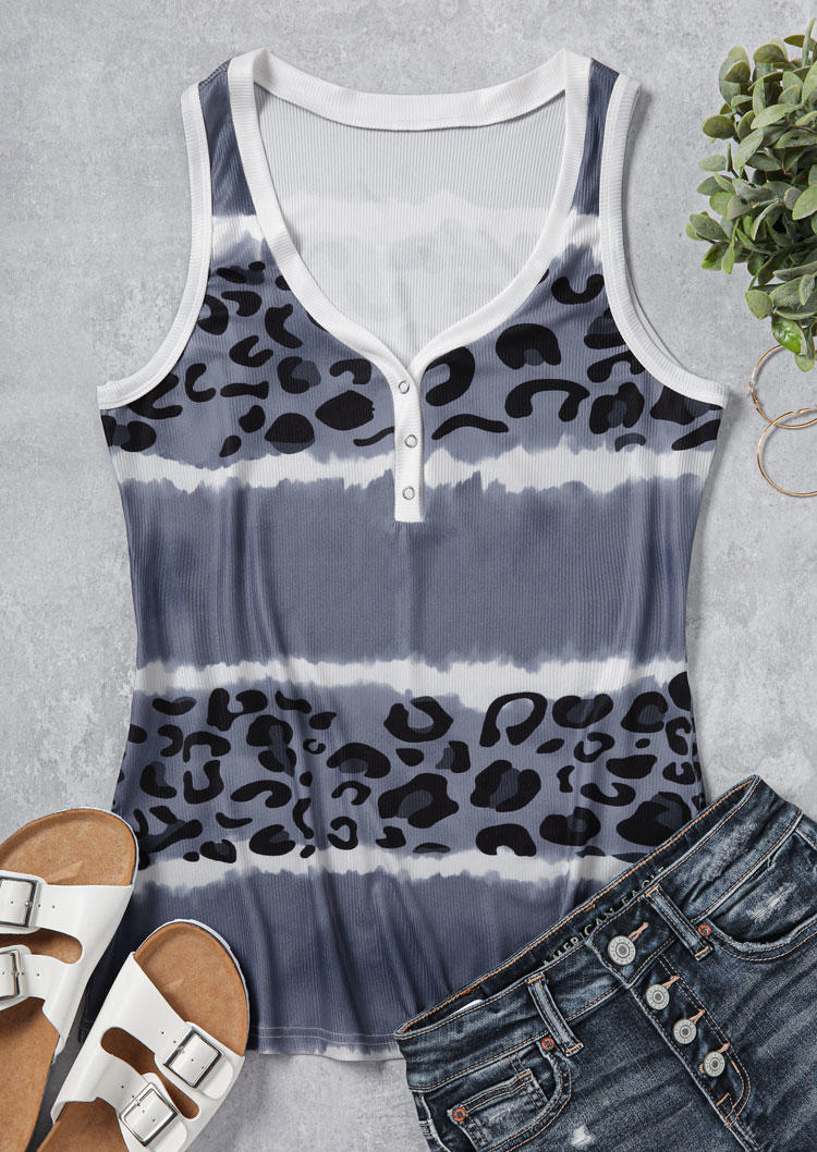 

Tank Tops Leopard Tie Dye Snap Button Tank Top in Gray. Size