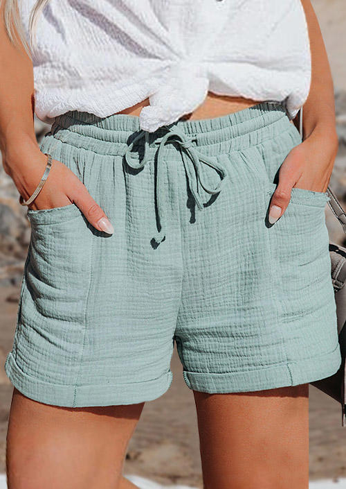 Drawstring Pocket Casual Shorts - Light Green