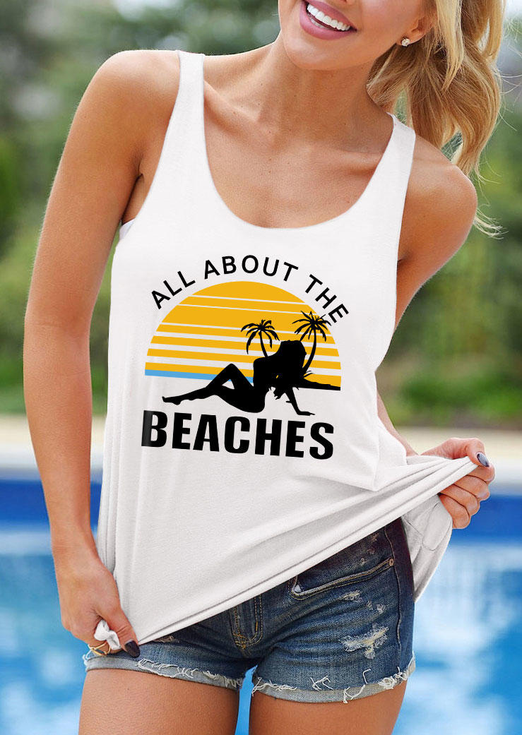 All About The Beaches Coconut Tree Racerback Tank - White