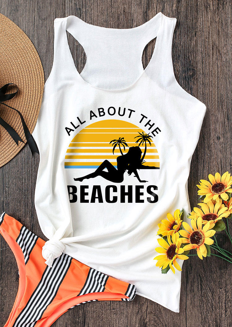 

Tank Tops All About The Beaches Coconut Tree Racerback Tank Top in White. Size