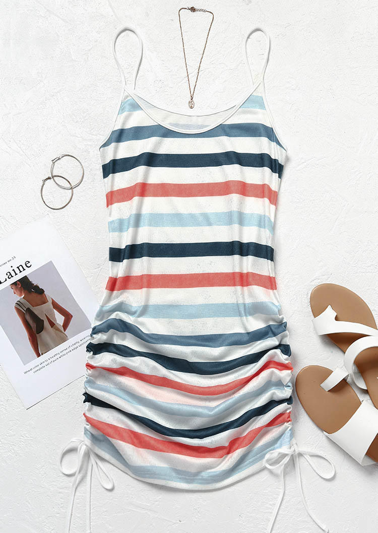 

Bodycon Dresses Colorful Striped Spaghetti Strap Bodycon Dress in Multicolor. Size