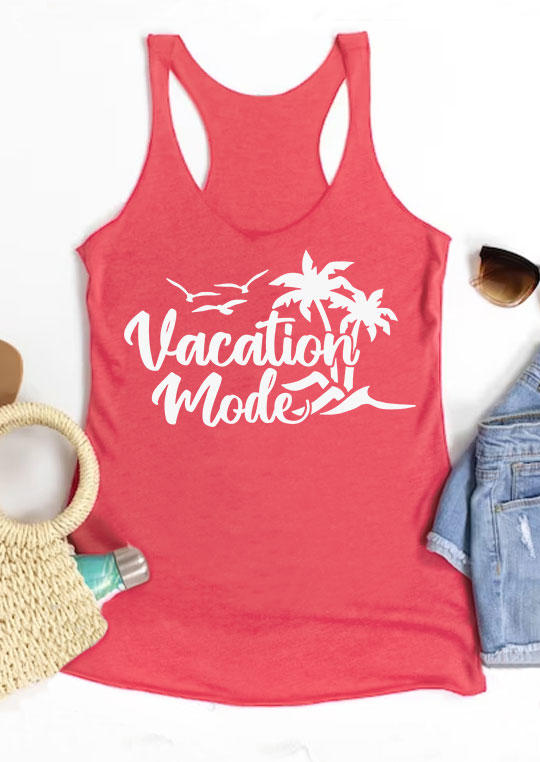 Vacation Mode Coconut Tree Racerback Tank - Red