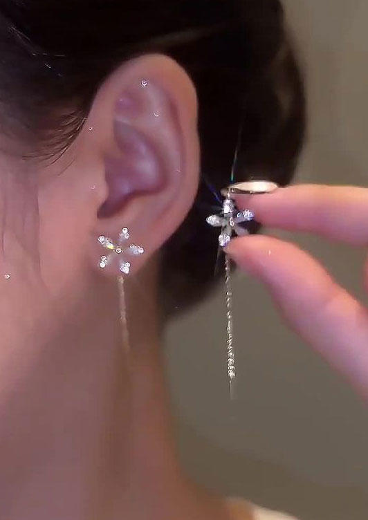 

Earrings Tassel Rhinestone Drop Earrings in Silver. Size