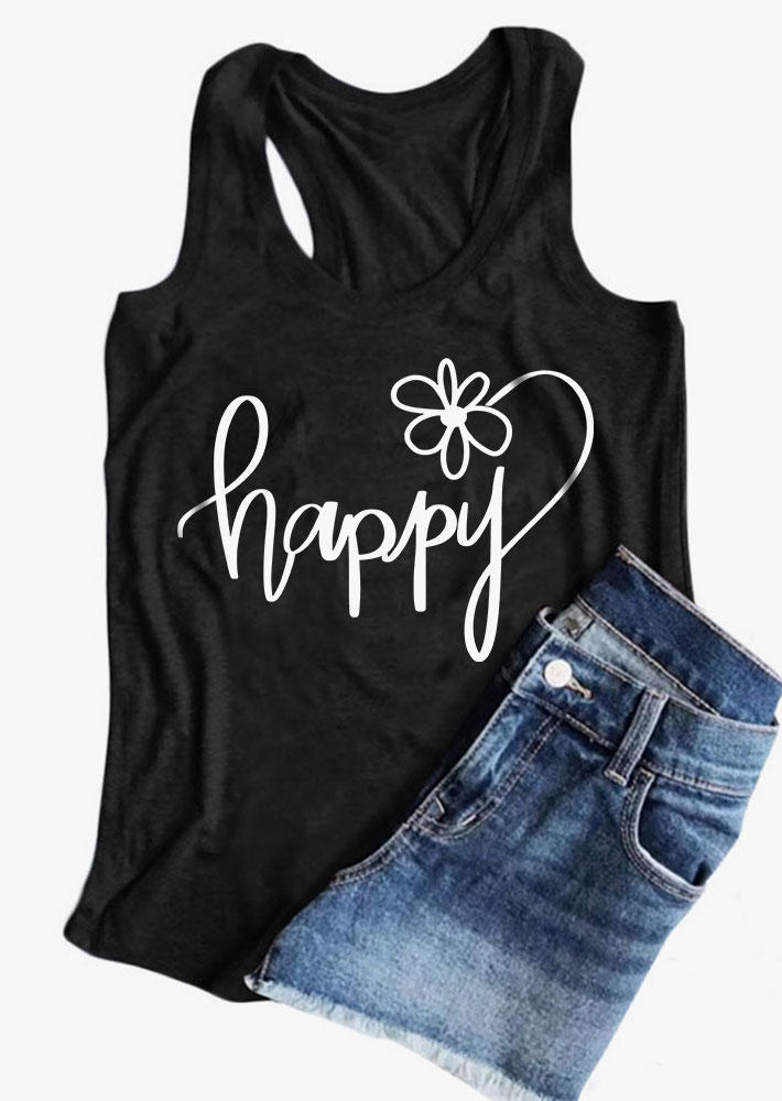 

Tank Tops Happy Floral Racerback Tank Top in Black. Size