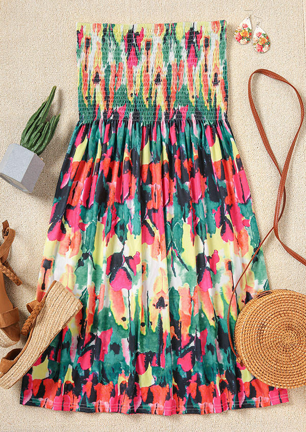 

Mini Dresses Tie Dye Smocked Strapless Bandeau Mini Dress in Multicolor. Size