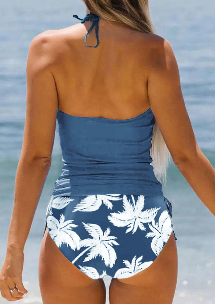 

Tankinis Live Simple Coconut Tree Halter Tankini Set in Blue. Size: ,3XL