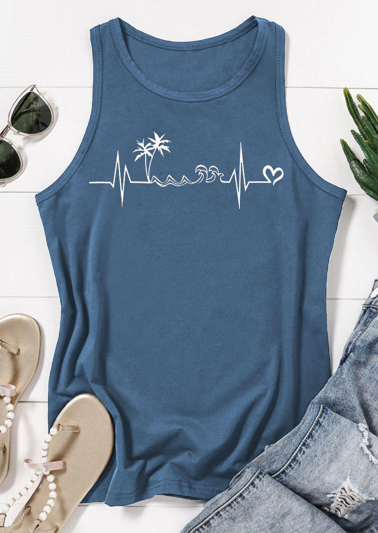 

Tank Tops Beach Heartbeat Coconut Tree Racerback Tank Top in Blue. Size