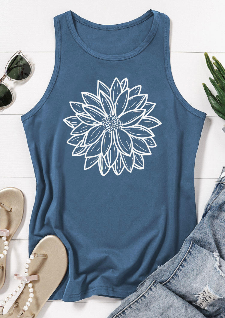 

Tank Tops Dahlia Floral Casual Tank Top - Blue in Blue. Size