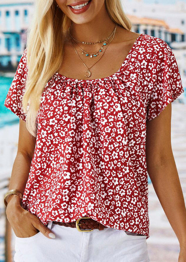 Ditsy Floral Ruffled Short Sleeve Blouse