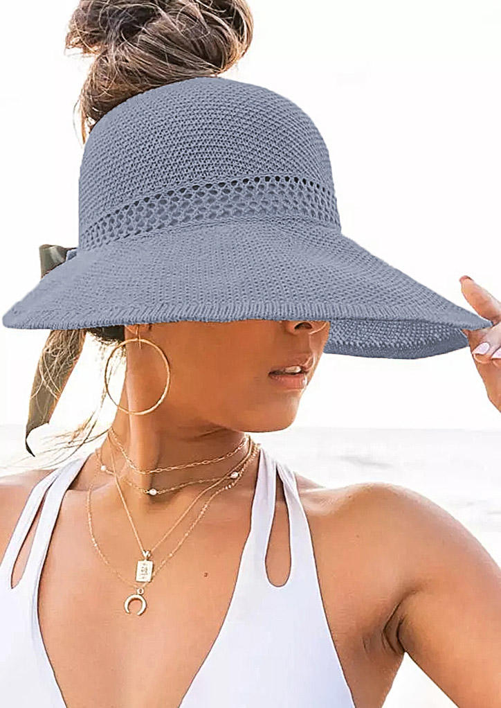 

Hats Bowknot Hollow Out Sun Hat in Gray. Size