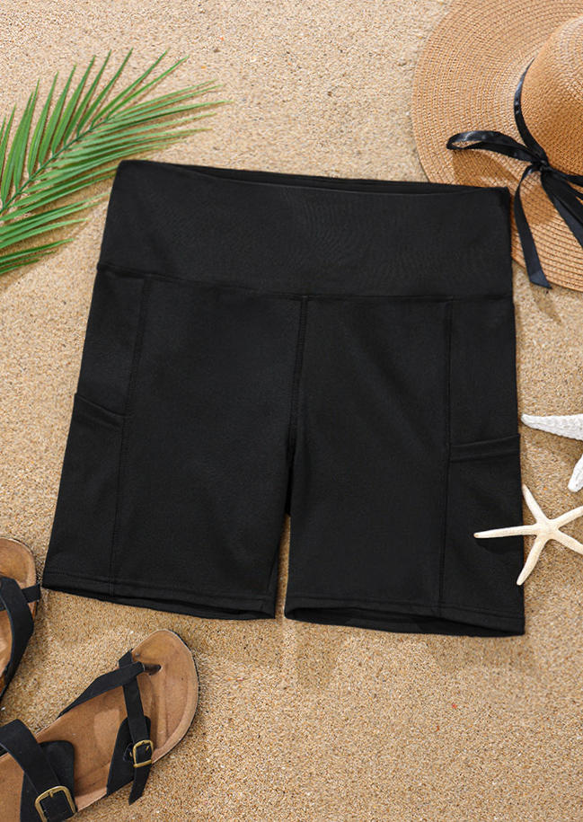 

Swimwear Bottoms Pocket Casual Bikini Bottoms in Black. Size