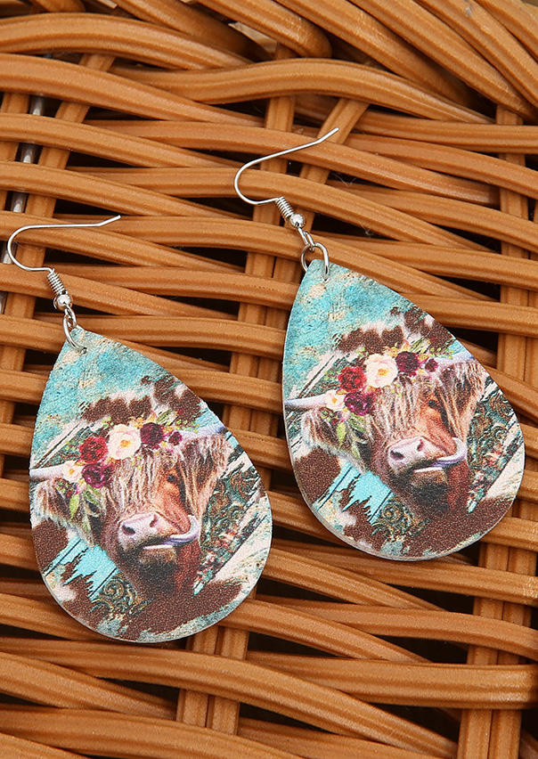 

Earrings Highland Cattle Floral Water Drop Earrings in Multicolor. Size