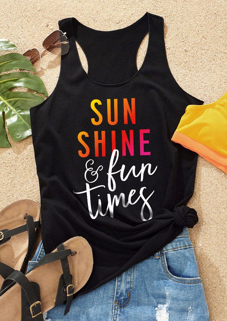 

Tank Tops Sun Shine & Fun Times O-Neck Racerback Tank Top in Black. Size