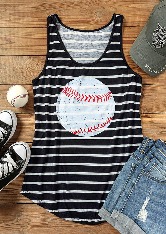 

Tank Tops Baseball Striped O-Neck Tank Top in Multicolor. Size: L,M