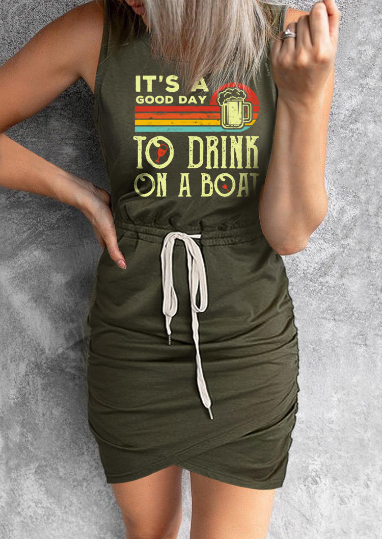 It's A Good Day To Drink On A Boat Bodycon Dress - Army Green