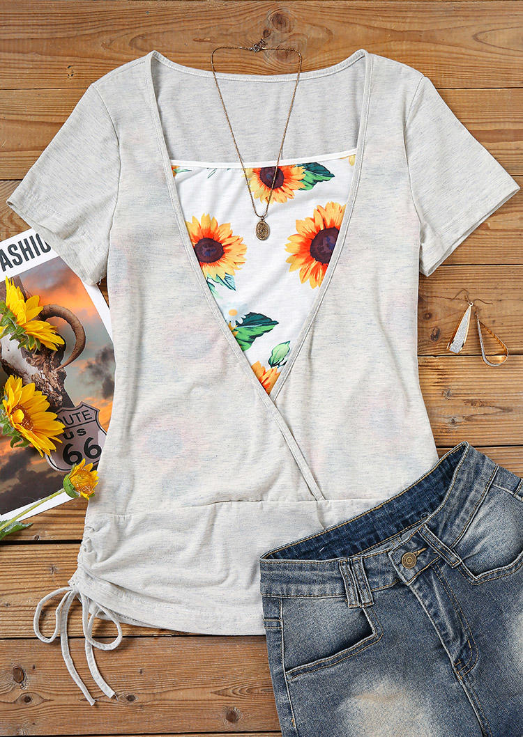 

Blouses Sunflower Drawstring Fake Two-Piece Blouse in Gray. Size: L,M,,XL