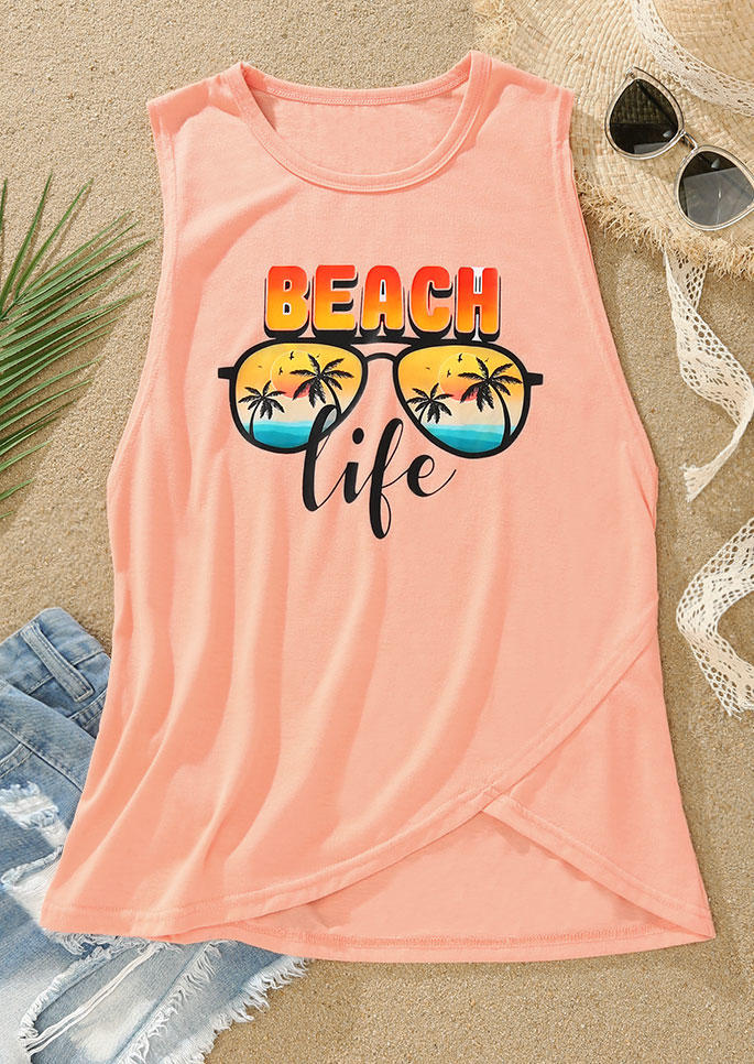 

Tank Tops Beach Life Coconut Tree O-Neck Tank Top in Pink. Size: L,M,,XL