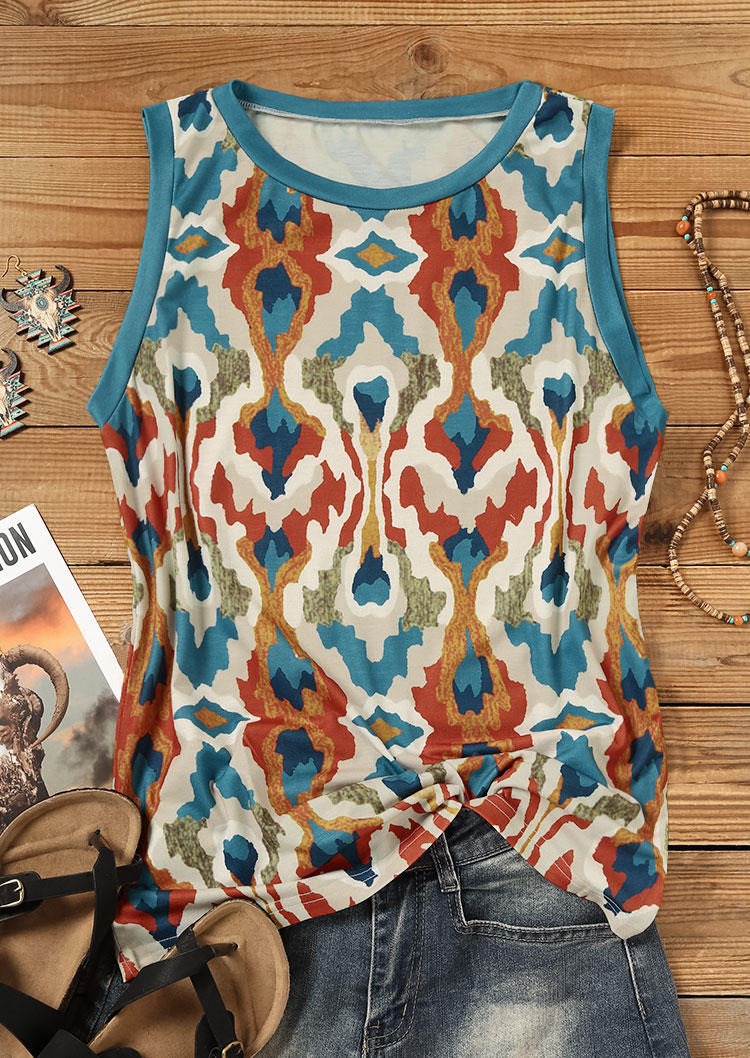 

Tank Tops Abstract Color Block Ethnic O-Neck Tank Top in Multicolor. Size: L,M,,XL