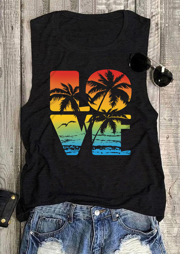 

Tank Tops Love Coconut Tree O-Neck Tank Top in Black. Size