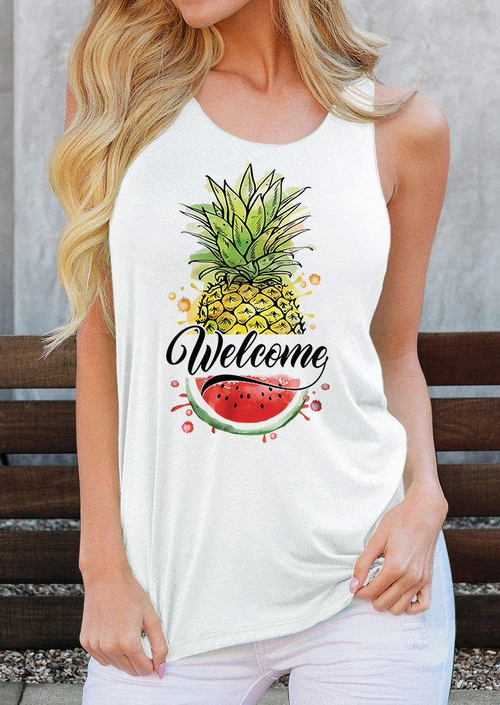 Welcome Pineapple Watermelon Racerback Tank - White