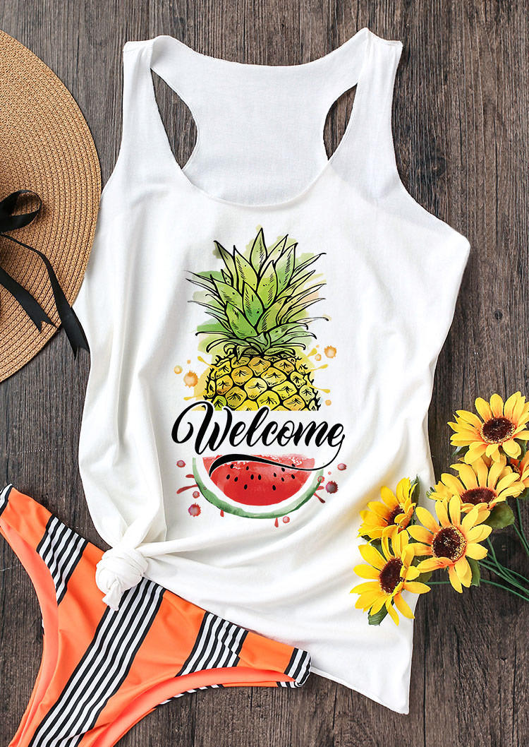 

Tank Tops Welcome Pineapple Watermelon Racerback Tank Top in White. Size: L