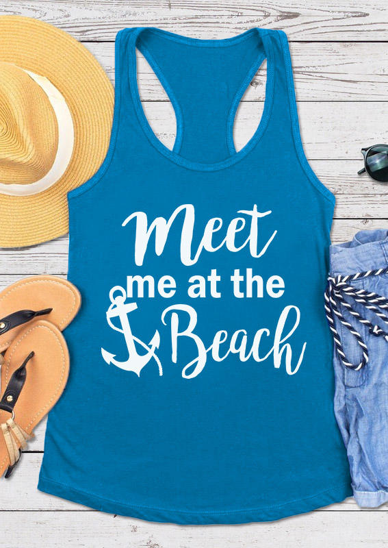 

Tank Tops Meet Me At The Beach Anchor Racerback Tank Top in Blue. Size: L,M,,XL