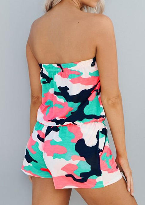 

Jumpsuits & Rompers Colorful Camouflage Strapless Bandeau Pocket Romper in Multicolor. Size: L,M,,XL