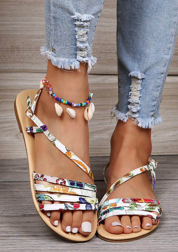 Plant Buckle Strap Ankle Sandals without Anklet