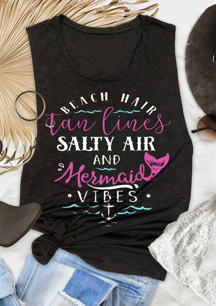 

Tank Tops Beach Hair Tan Lines Salty Air And Mermaid Vibes Tank Top in Black. Size