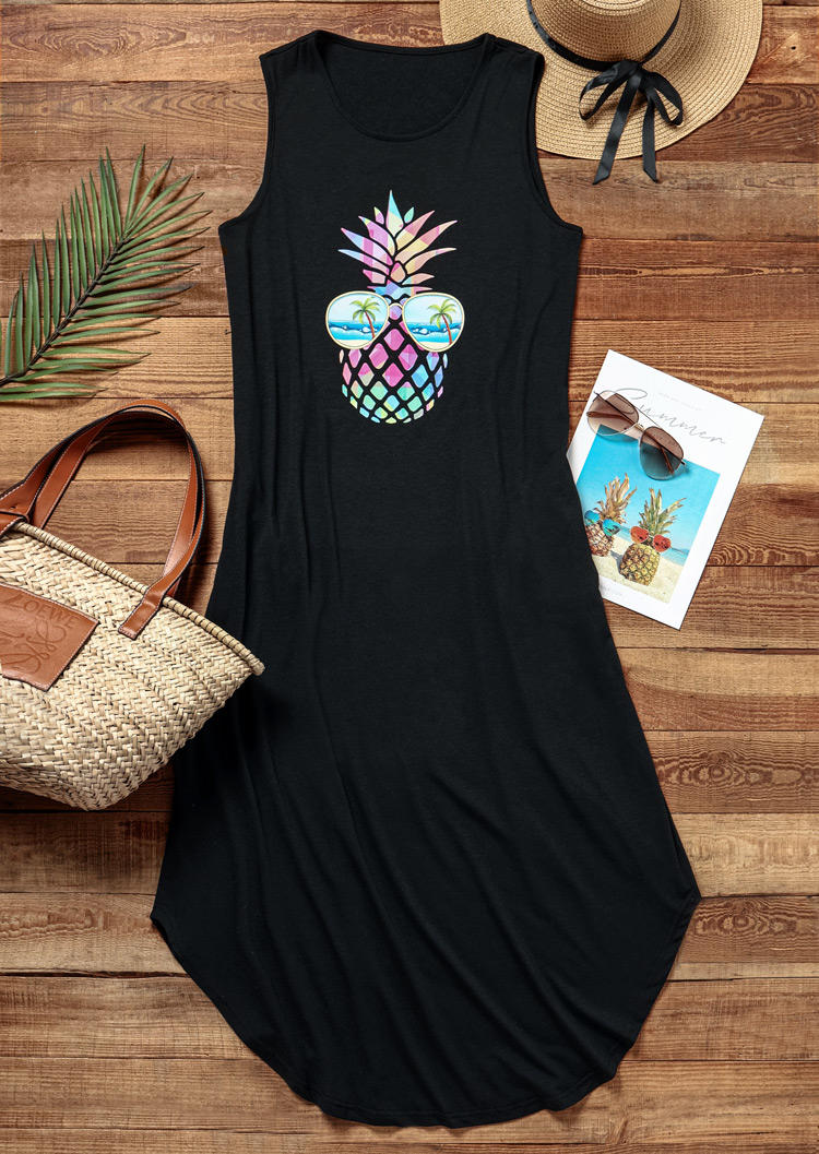 

Maxi Dresses Colorful Pineapple Glasses Pocket Maxi Dress in Black. Size