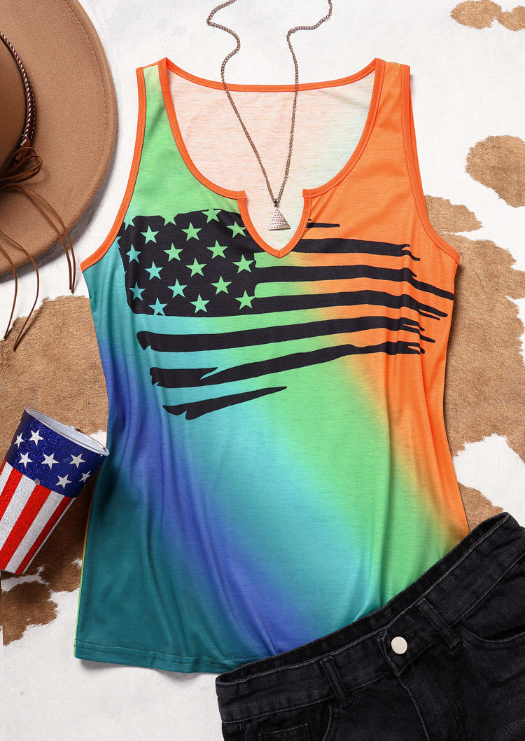 

Tank Tops American Flag Gradient Notched Neck Tank Top in Multicolor. Size: L,M,,XL