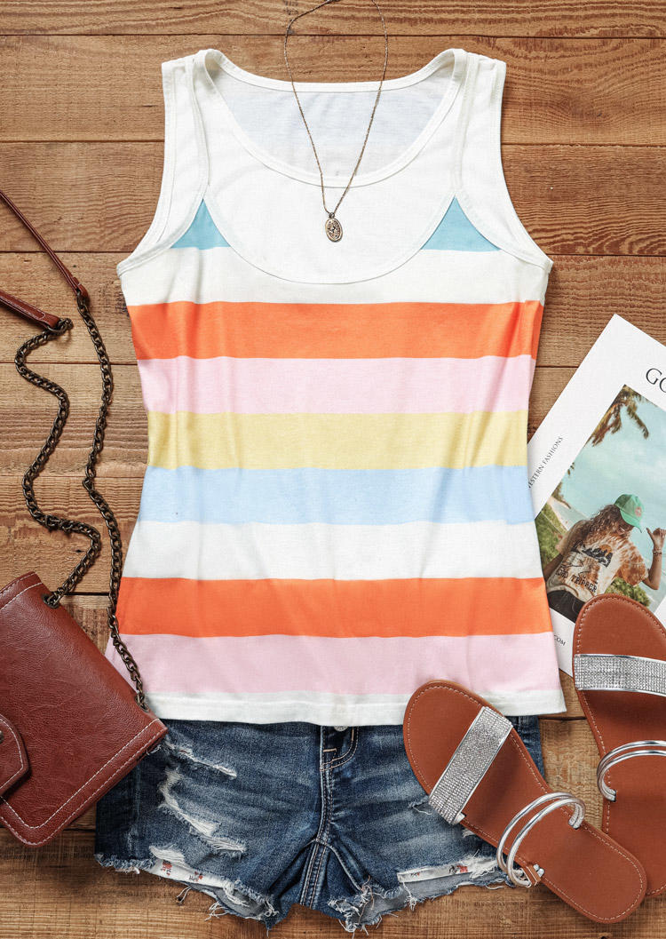 

Tank Tops Color Block Striped Fake Two-Piece Tank Top in Multicolor. Size: L