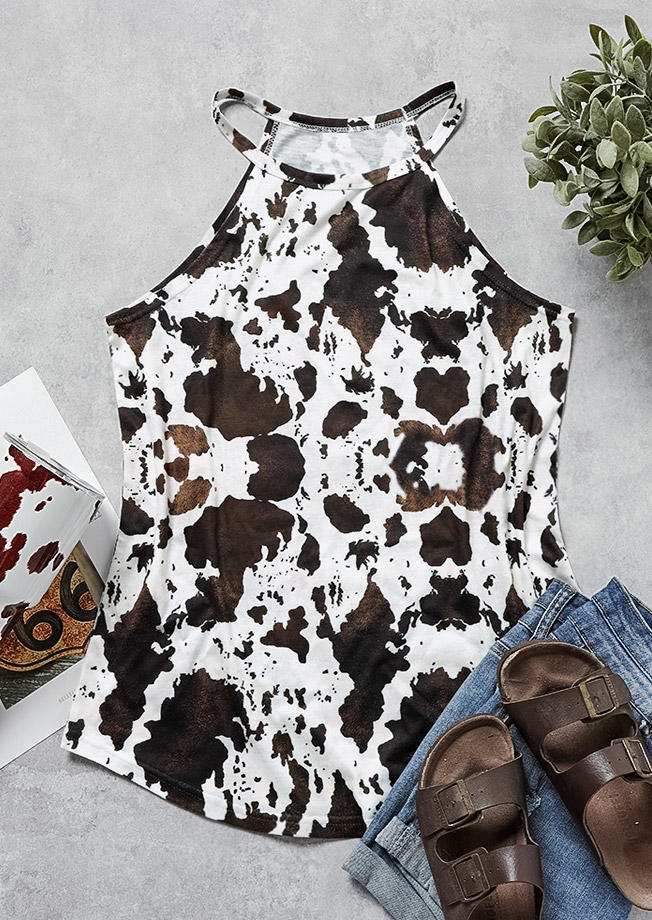 

Tank Tops Cow O-Neck Casual Camisole in Multicolor. Size
