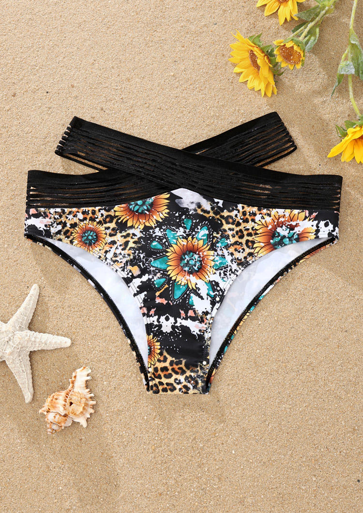 

Swimwear Bottoms Sunflower Leopard Mesh Splicing Bikini Bottoms in Multicolor. Size