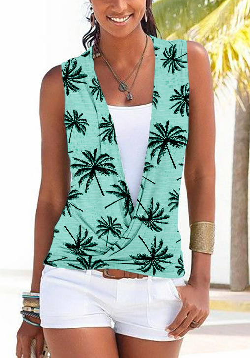 

Tank Tops Coconut Tree Wrap Fake Two-Piece Tank Top in Multicolor. Size: L,,XL