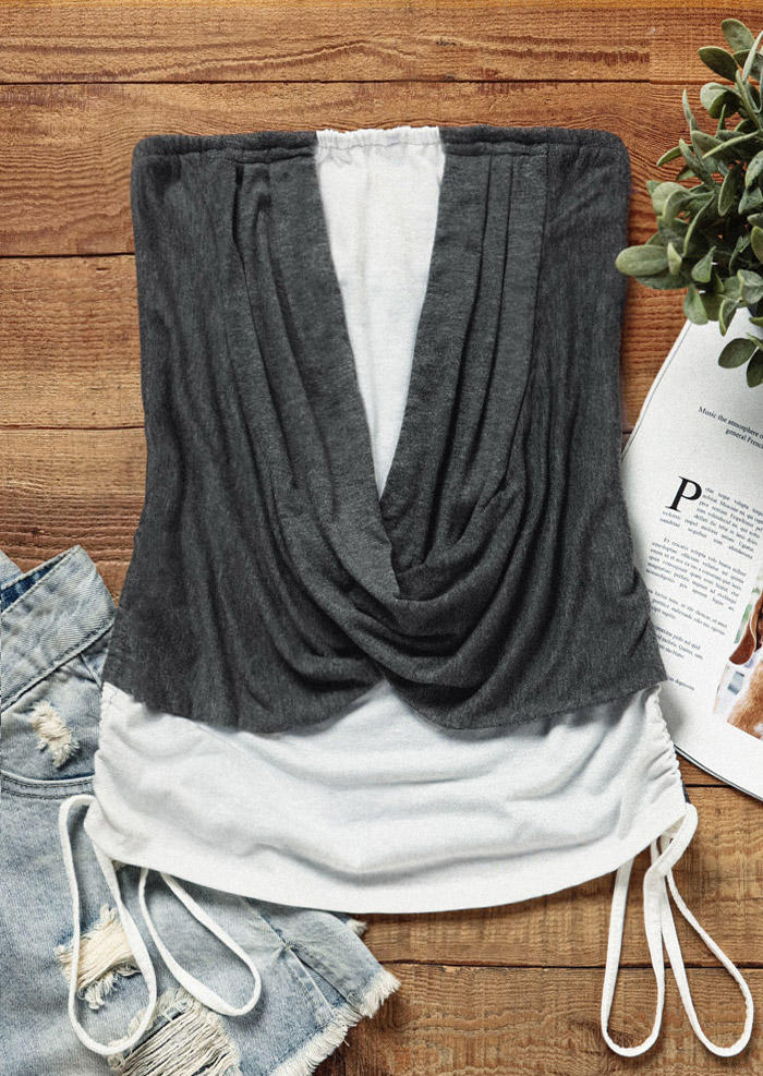 

Tank Tops Color Block Drawstring Fake Two-Piece Tank Top - Dark Grey in Gray. Size: ,XL