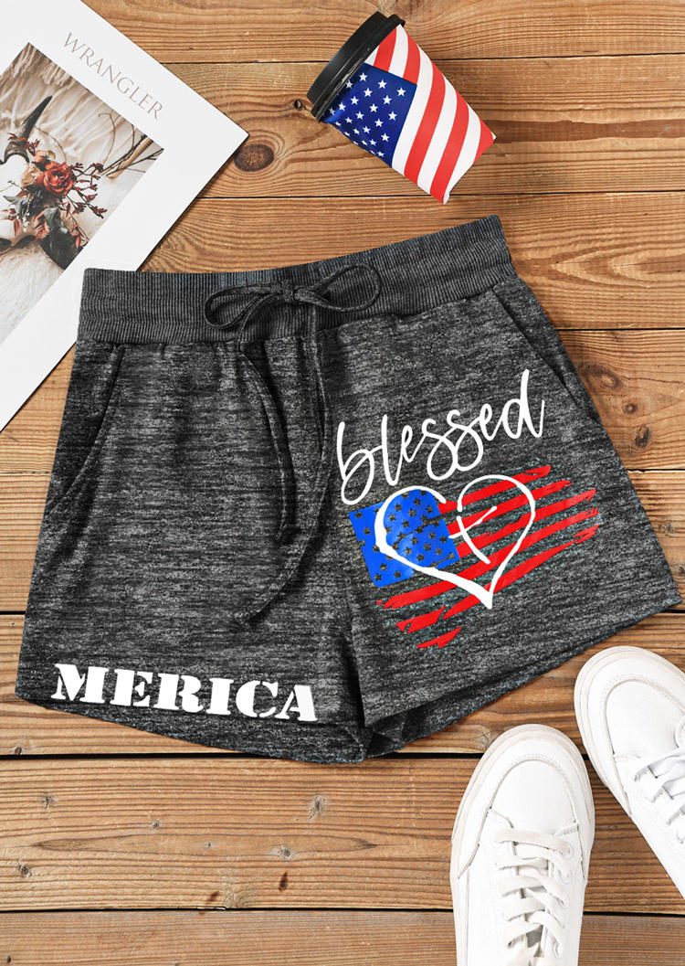 

Shorts Merica Blessed American Flag Pocket Drawstring Shorts - Dark Grey in Gray. Size