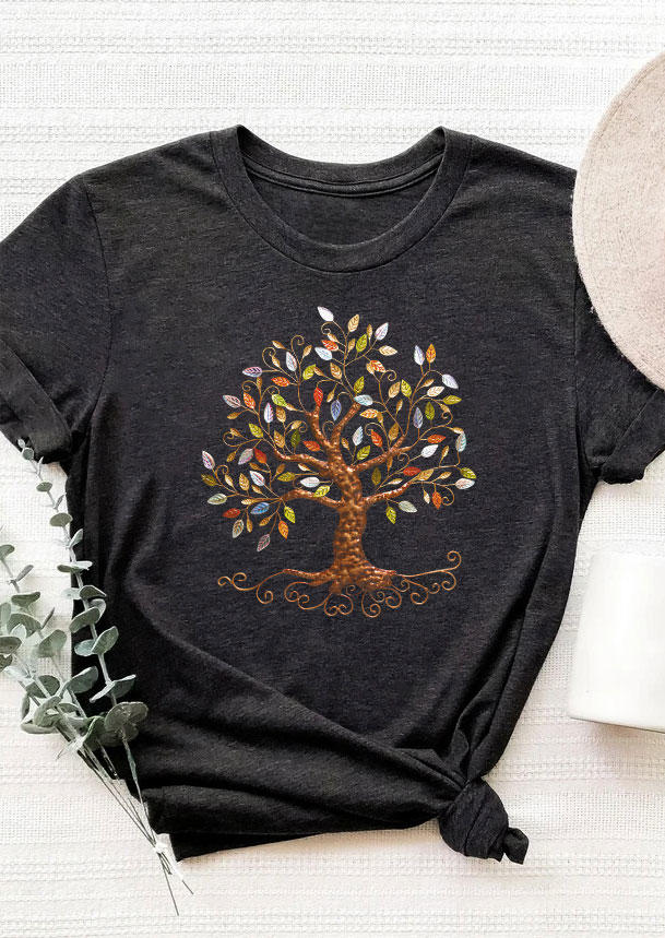 

T-shirts Tees Tree Of Life O-Neck T-Shirt Tee - Dark Grey in Gray. Size