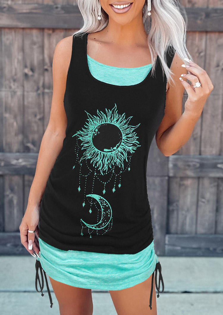 Sun Moon Color Block Drawstring Mini Dress