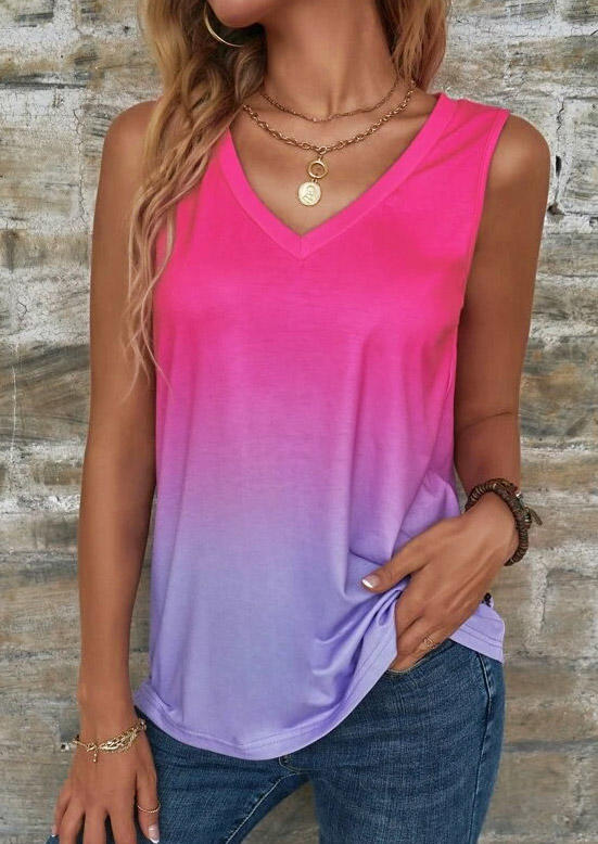 

Tank Tops Gradient V-Neck Casual Tank Top in Multicolor. Size